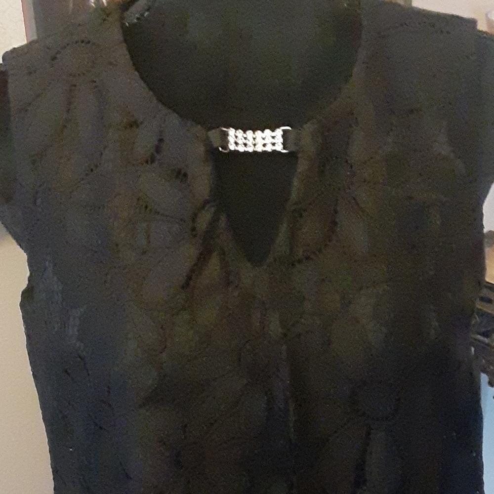 Perceptions black lace sleeveless dress rhinestone Daisy Floral Pattern Vneck 8